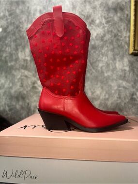 Wild Pair Red Heart-Print Western Mid-Calf Boots